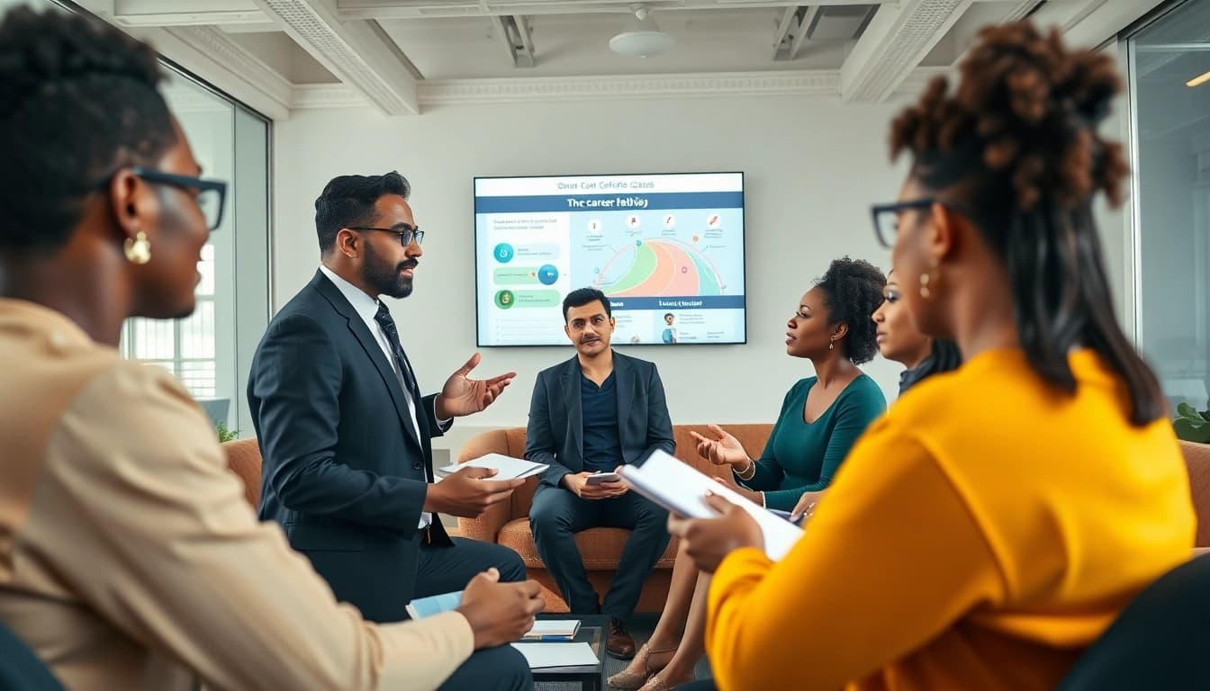 Learn how to find my perfect career with a career coach guiding engaged individuals.