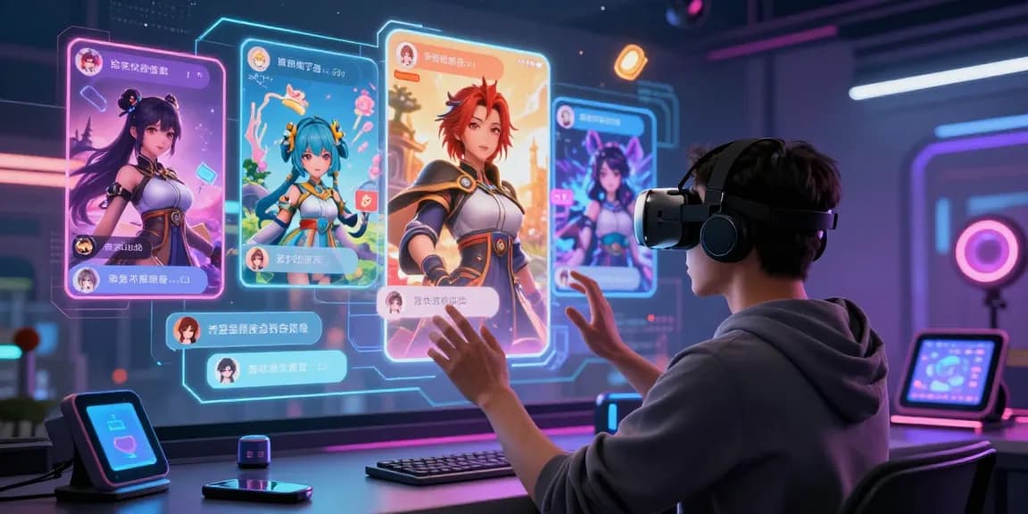 User engaged in ai chat hentai with animated characters in a vibrant virtual environment, showcasing interactive technology and creative storytelling.