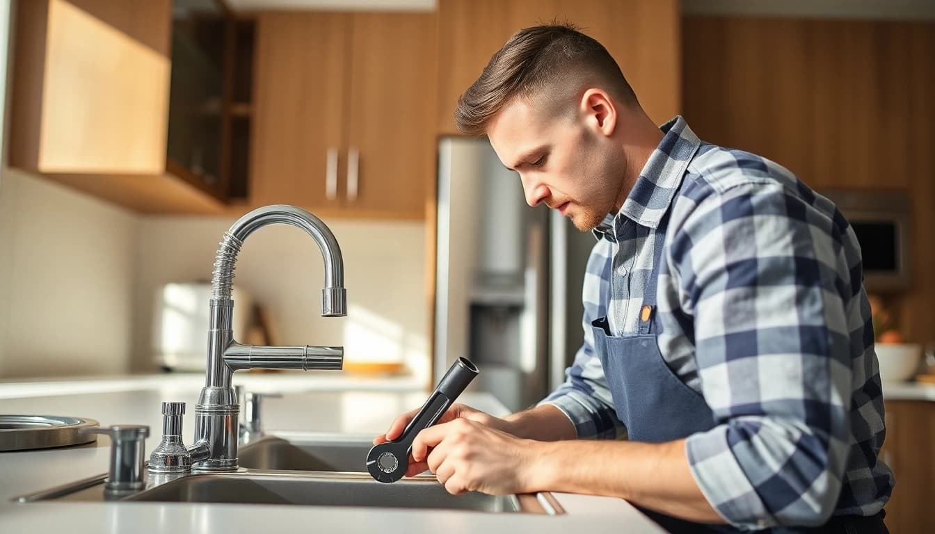 Expert plumber near me repairing a kitchen sink with attention to detail.
