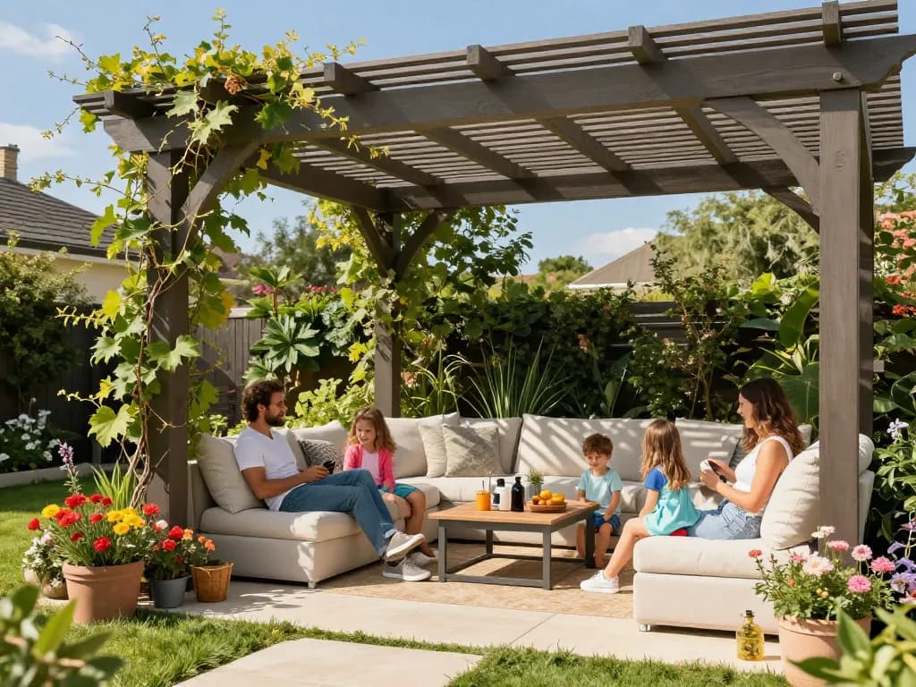 Customize your dream space with a pergola configurator in a vibrant outdoor setting.