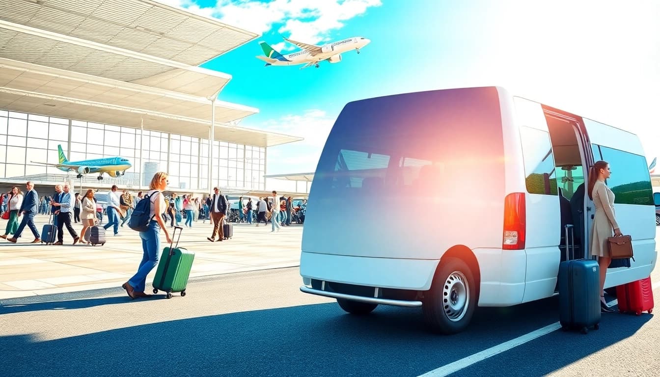 Efficient airport transfer at Heathrow with passengers boarding a vehicle.