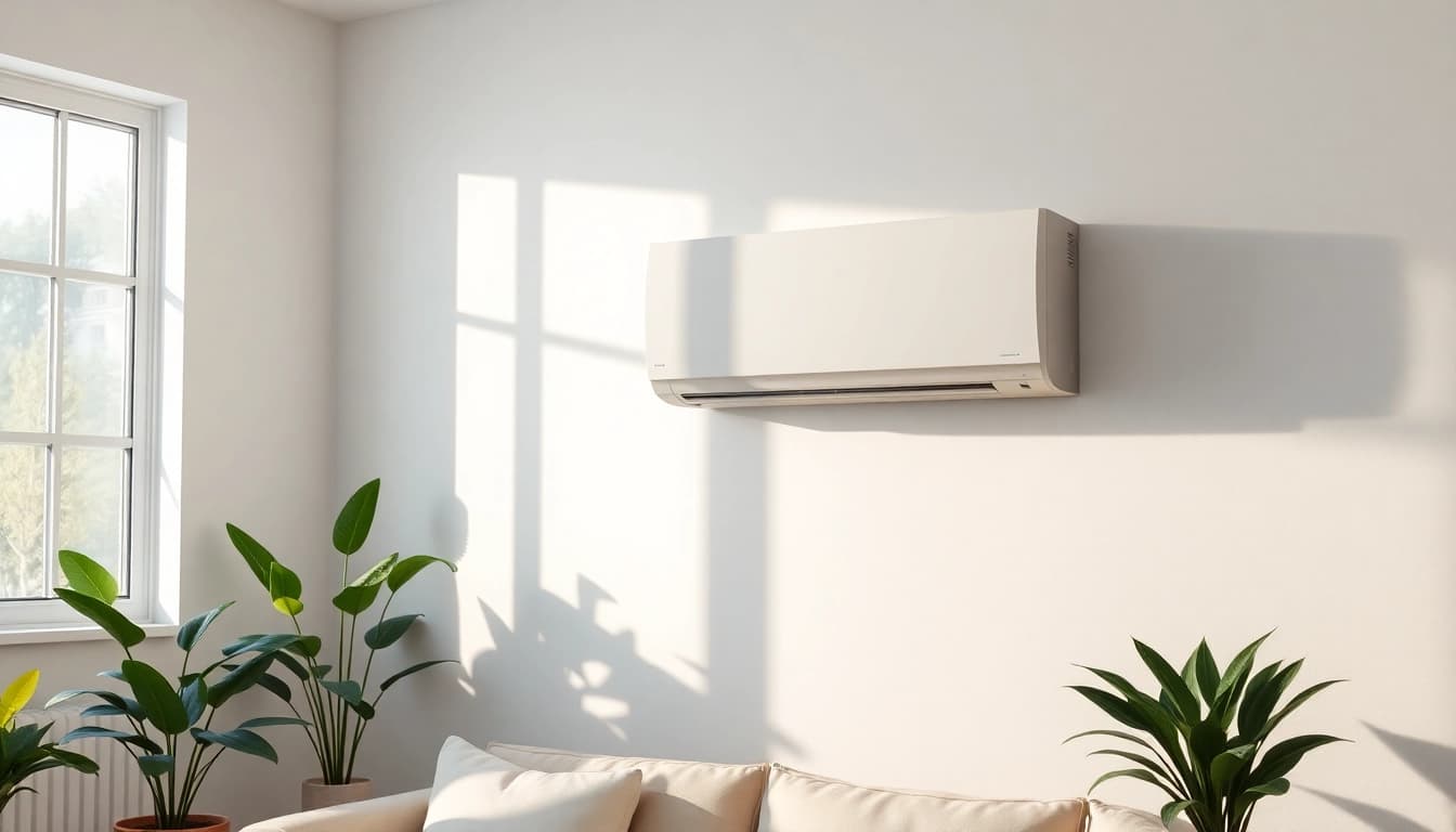 Install a mini split ac in a stylish modern interior with natural lighting and soft decor.