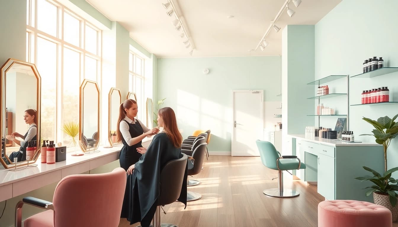 Find the best hair salons with an inviting interior and professional hairstylist in action.