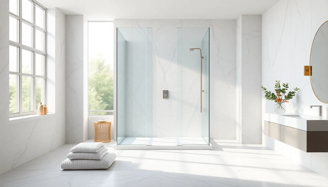 Transform your bathing experience with elegant showers in a luxurious bathroom setup.