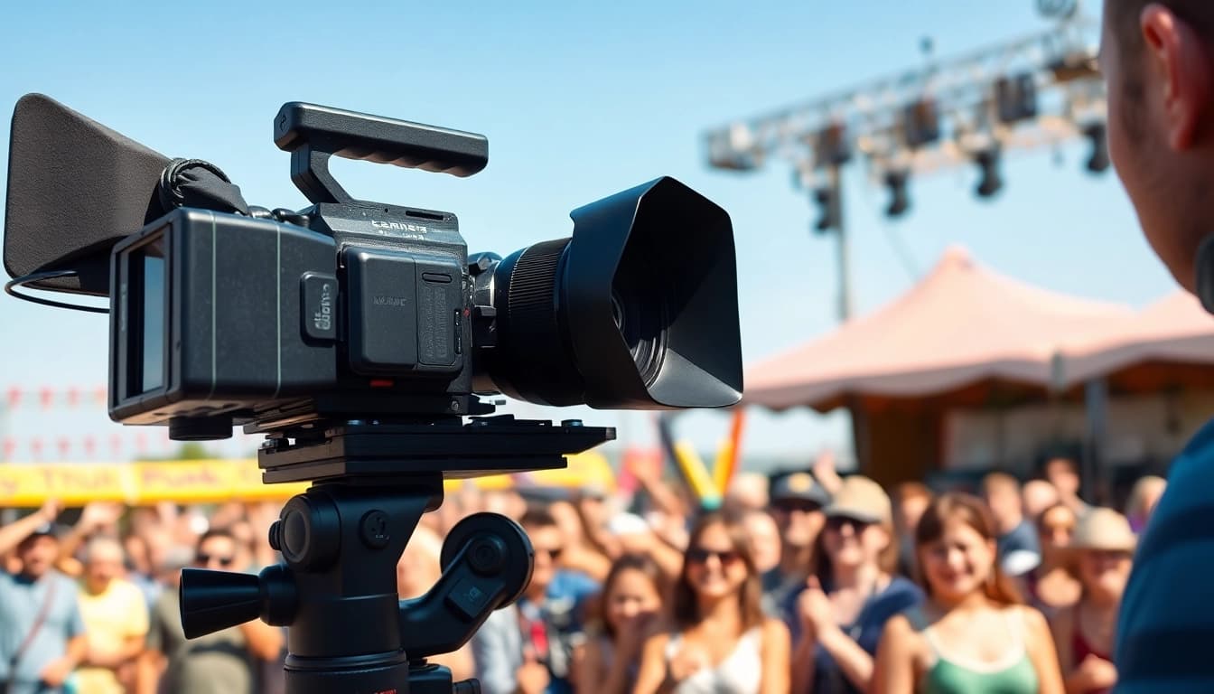 Captivating scene of vediography capturing an outdoor event with cheerful participants.