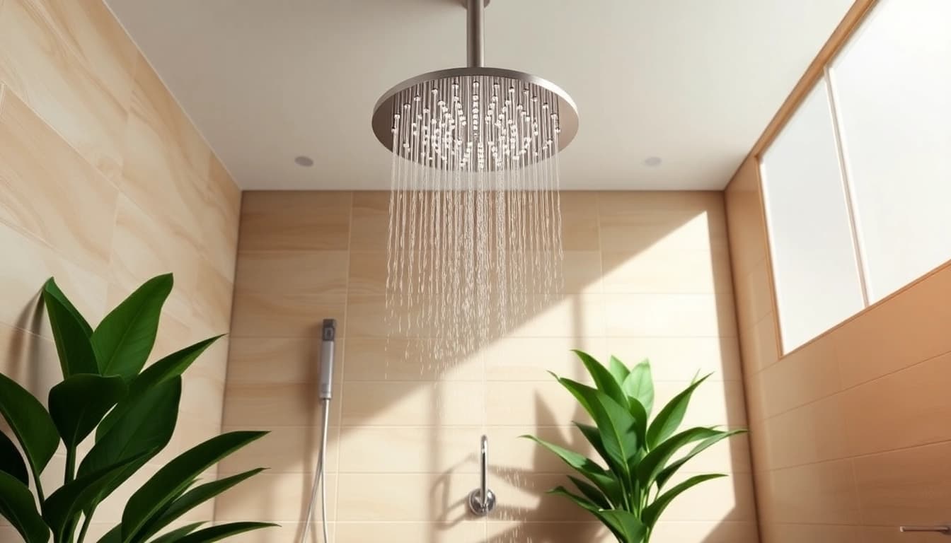 Experience elegant showers with a luxurious rain showerhead in a modern bathroom.