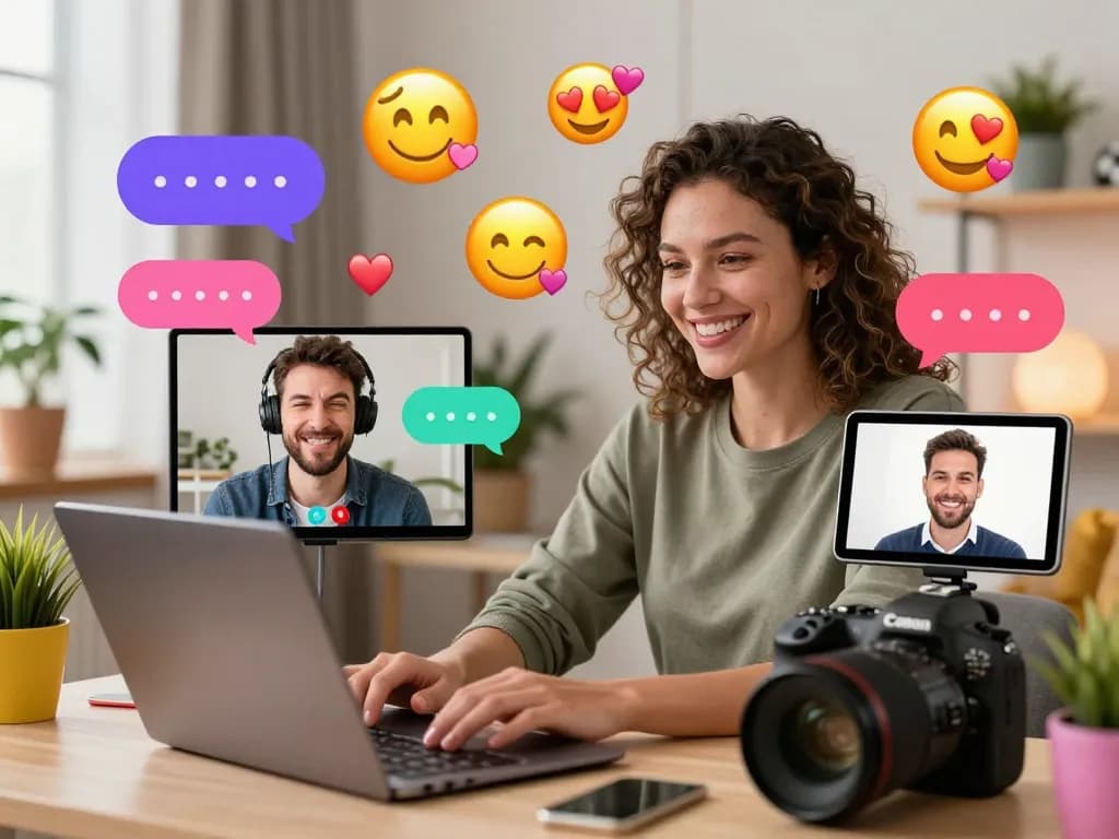Engaging sexchat scene with diverse adults in a cozy online environment.