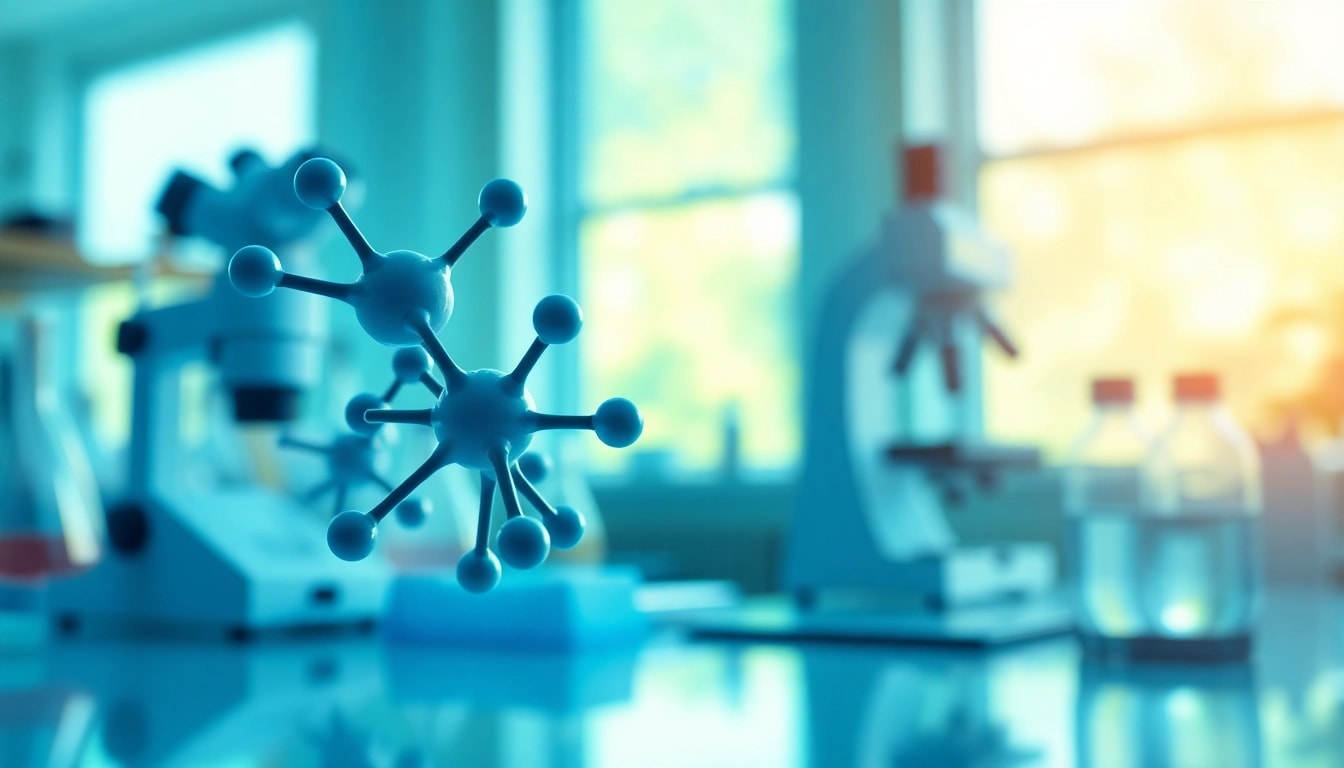 Visual representation of Retatrutide molecular structure in a modern lab setting.