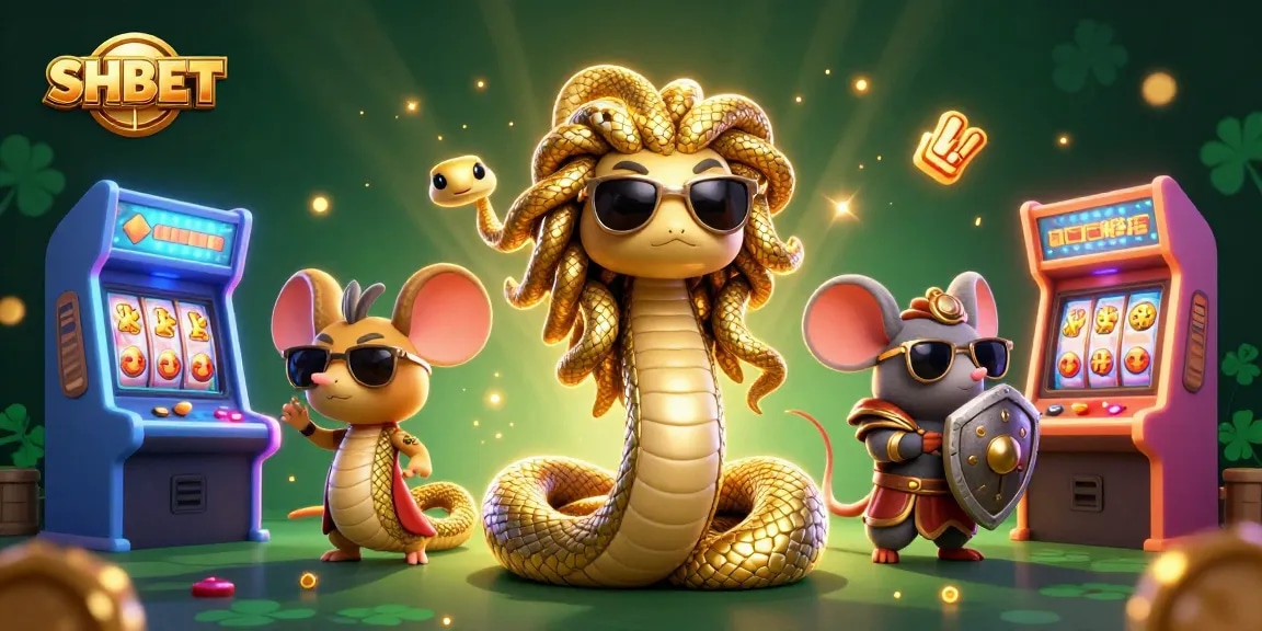 Experience SHBET's vibrant casino scene, featuring colorful arcade machines and playful Medusa characters.