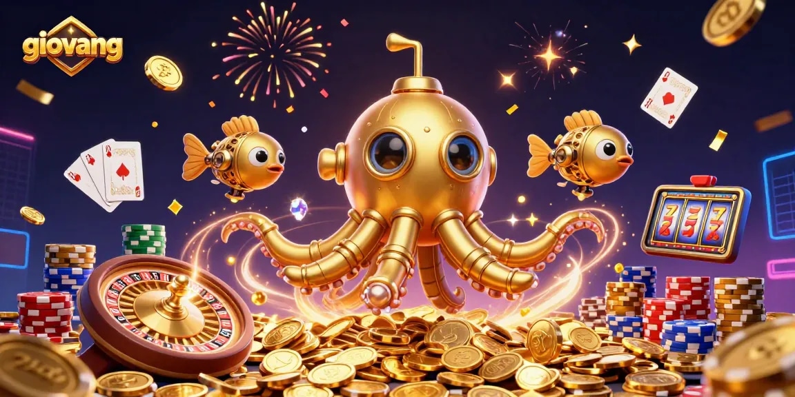 Experience the thrilling giovang platform with golden kraken and vibrant casino elements.