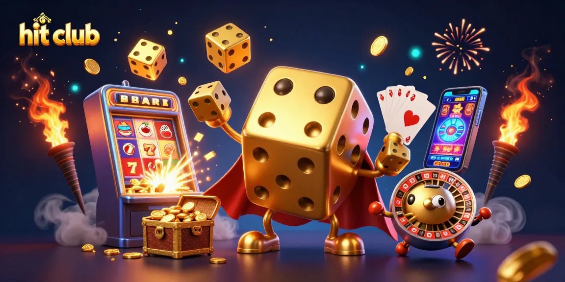 Join the hit club and roll with fun gaming elements in this vibrant casino illustration.