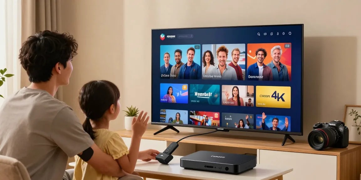 Happy family receiving IPTV Services from trusted local provider, enhancing entertainment experience in their home.