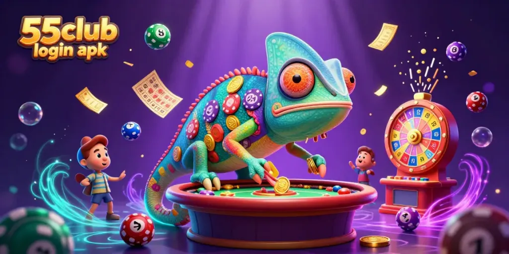 Engage with the vibrant 55 club login apk in a colorful casino scene featuring lively characters and dynamic elements.