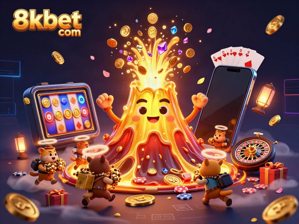 Experience thrilling wins with 8xbet com at a vibrant 3D cartoon casino scene.