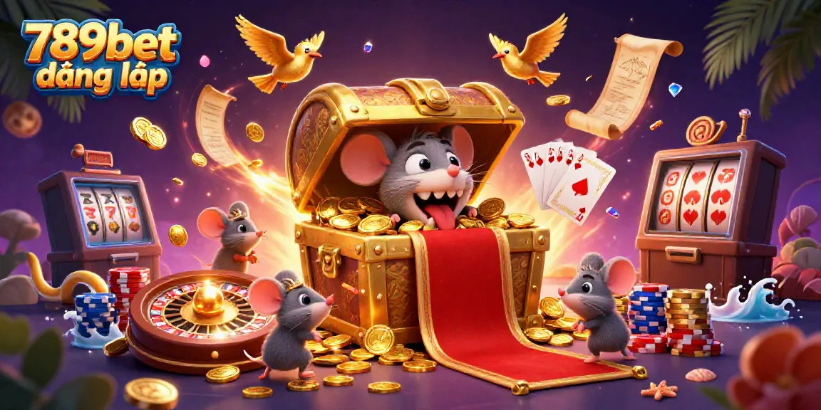 Experience engaging gameplay at 789bet đăng nhập with a vibrant casino-themed illustration showcasing treasures and games.