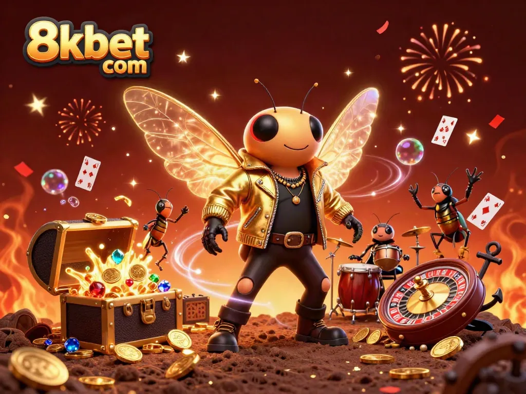 Experience the thrill of 8xbet com with vibrant characters and casino elements in a dynamic illustration.