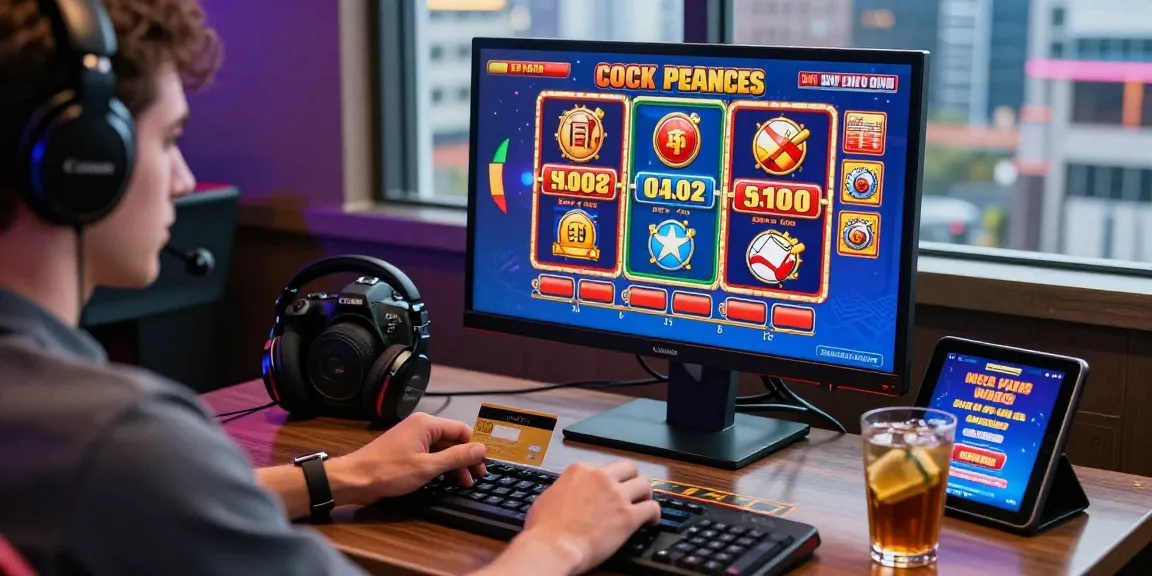 Engaged player betting online at casinos that accept credit cards, lively desktop gaming setup with vibrant game graphics.