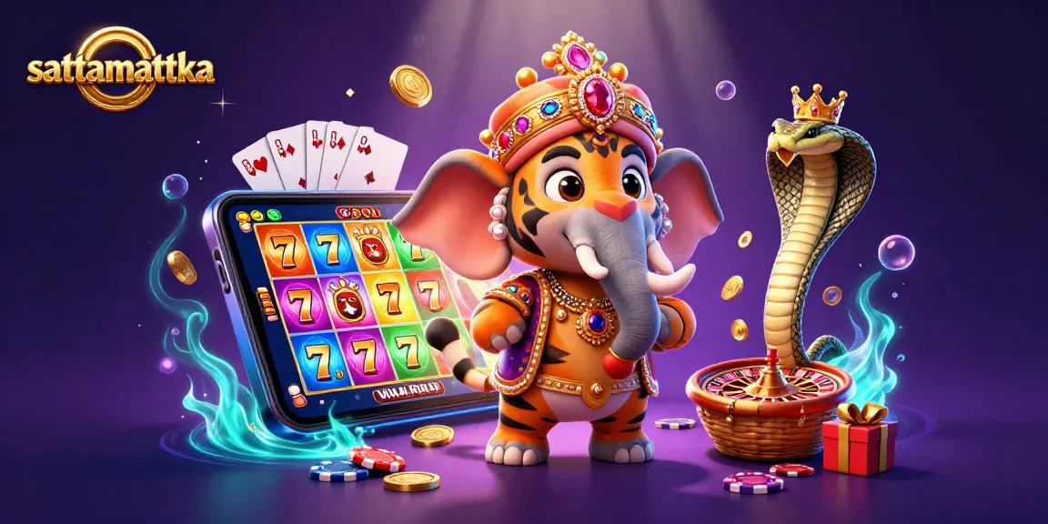 Experience the excitement of sattamattka with a vibrant illustration featuring an Indian maharaja tiger and gambling elements.