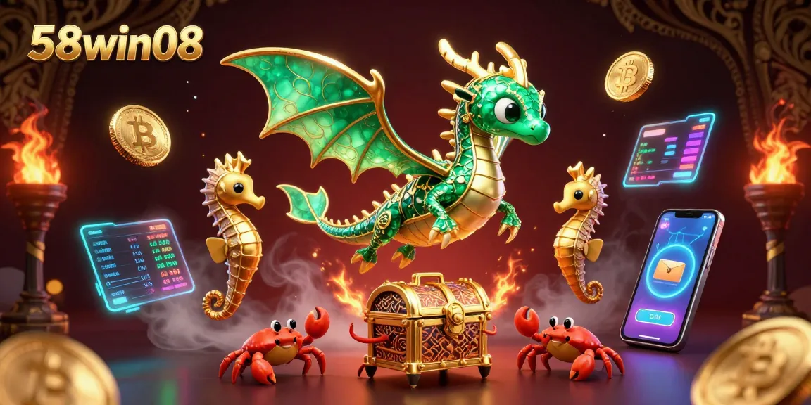 Engage with thrilling gameplay at 58win08, featuring a vibrant sea dragon and treasure elements.