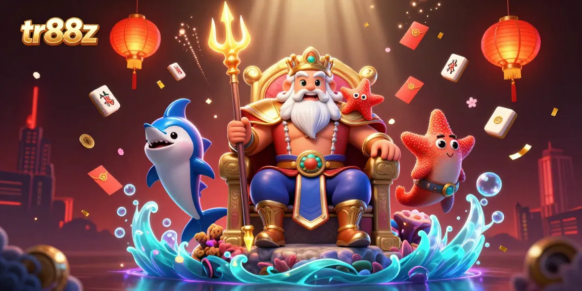 Engage with exciting games at tr88z, featuring vibrant 3D illustrations of casino elements and dynamic action.
