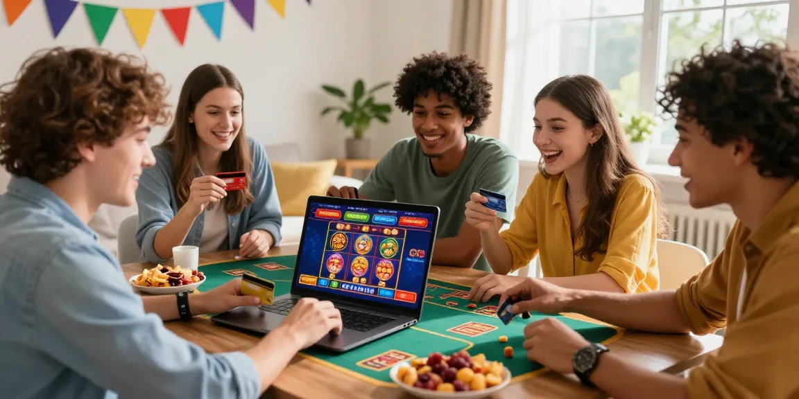Group of friends enjoying a game night at home, using casinos that accept credit cards for online betting.