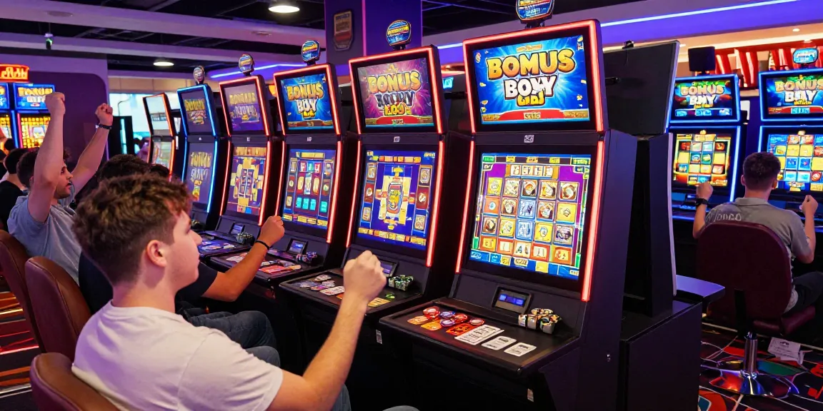 Exciting scene featuring players enjoying bonus buy slots at aboutderbyshire.co.uk, vibrant gaming atmosphere with colorful graphics.