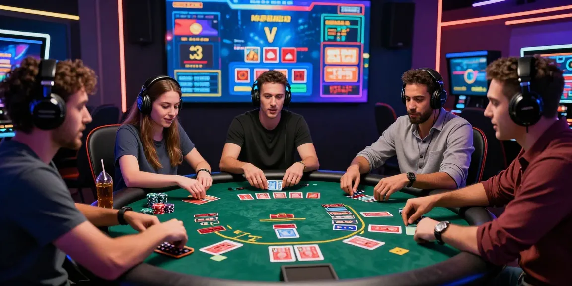 Players enjoying an immersive experience at a credit card casino, with vibrant digital gaming elements and lively atmosphere.