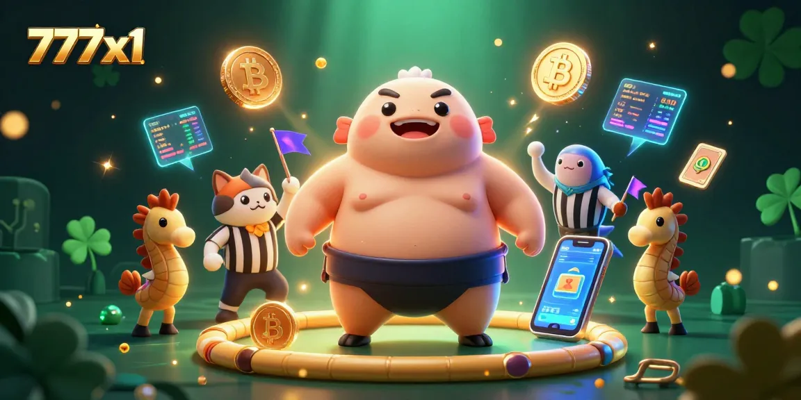 Experience the excitement of 777x1 with our vibrant casino-themed underwater illustration featuring crypto elements and engaging characters.
