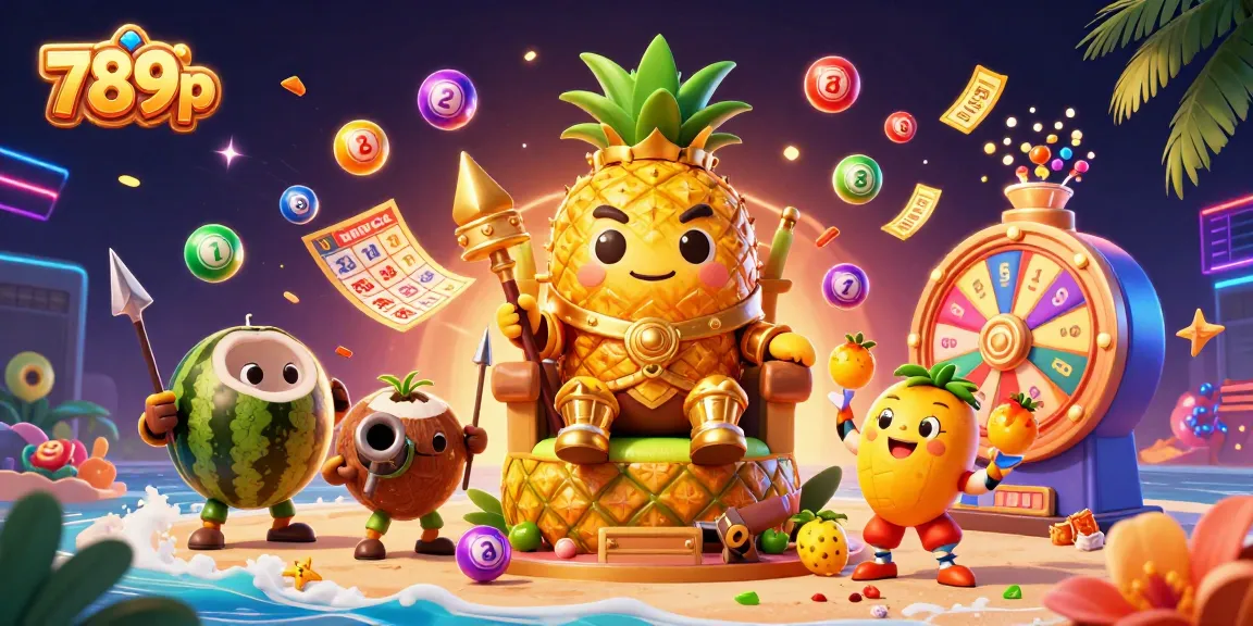 Engage with 789p's exciting golden pineapple king in a vibrant casino scene filled with lottery excitement.
