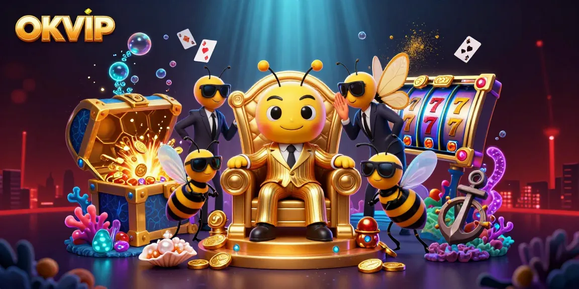 Play with excitement at OKVIP online, where vibrant slot reels and gold coins collide in an engaging crowd scene.